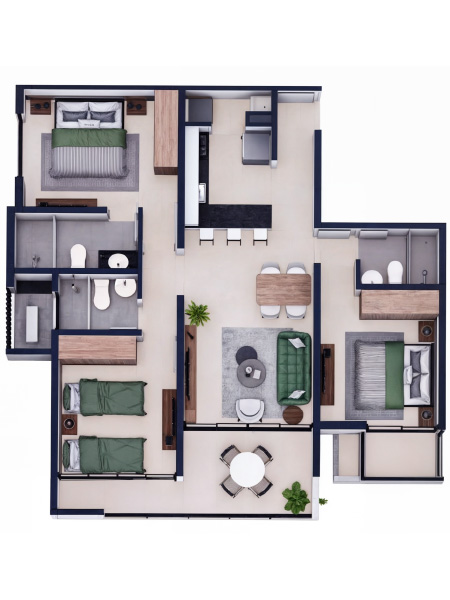 2 Dormitorios 105.30 m²